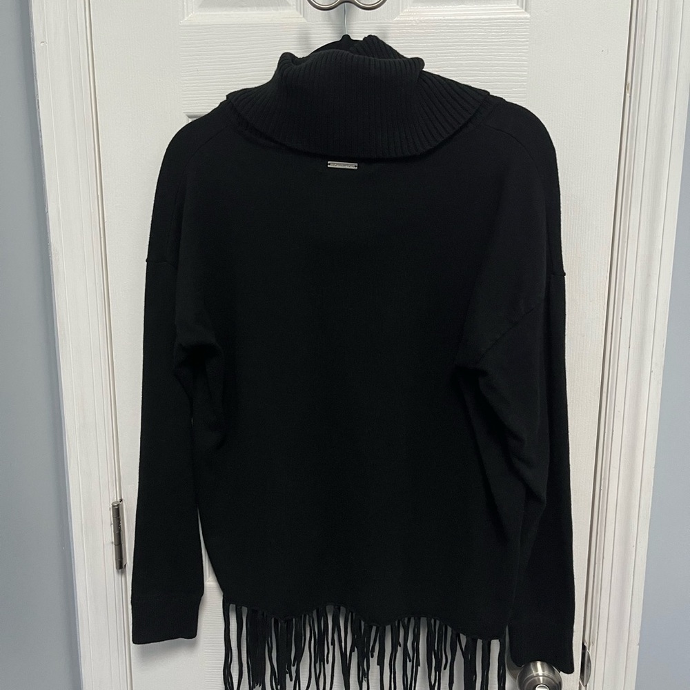 Michael Kors black fringe cowl turtle neck sweater Women’s Medium Cotton Blend - Picture 12 of 13